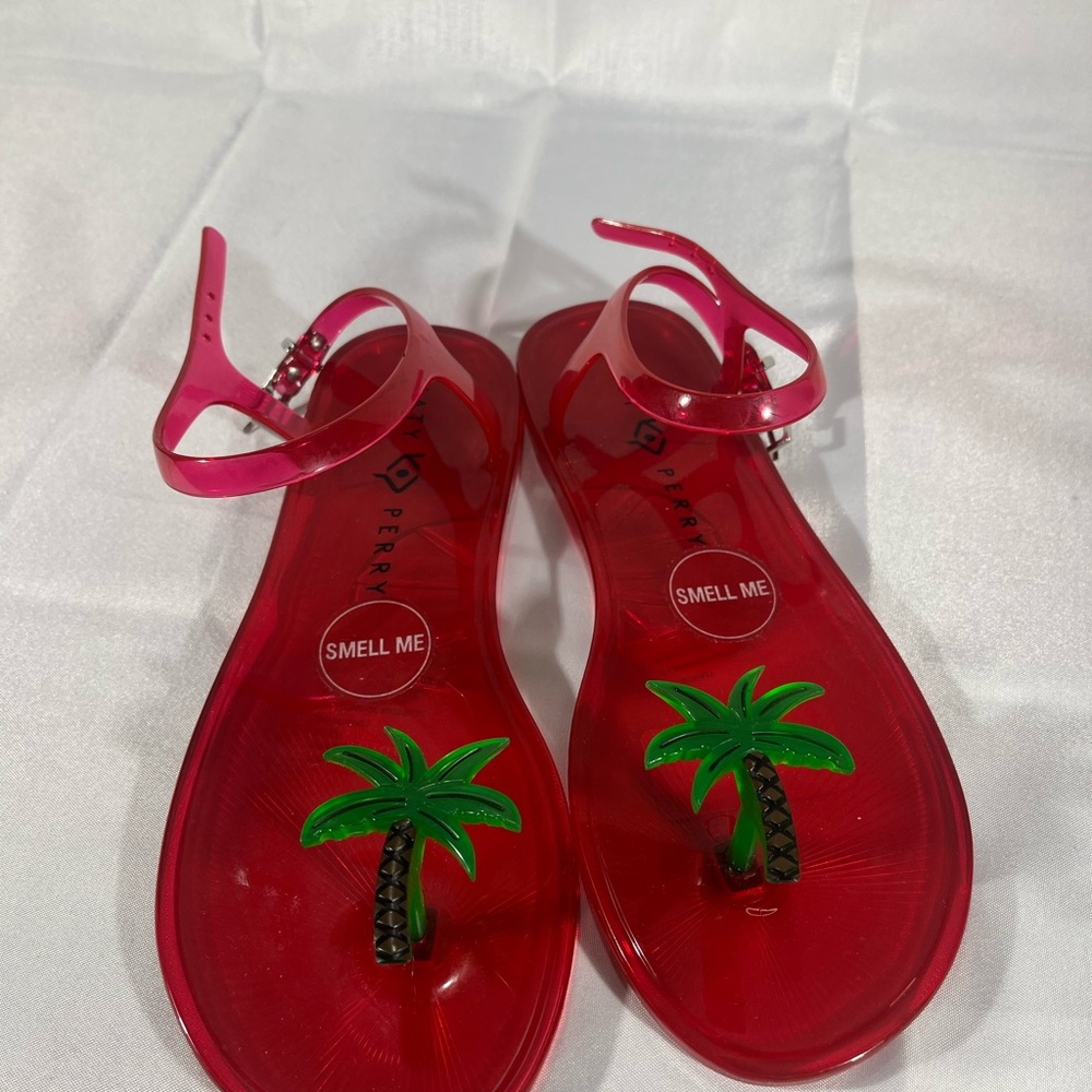 Katy Perry Collections Red and Green Sandals with Tropical Design